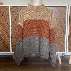 Grey, Orange, and Tan Sweater (size M)